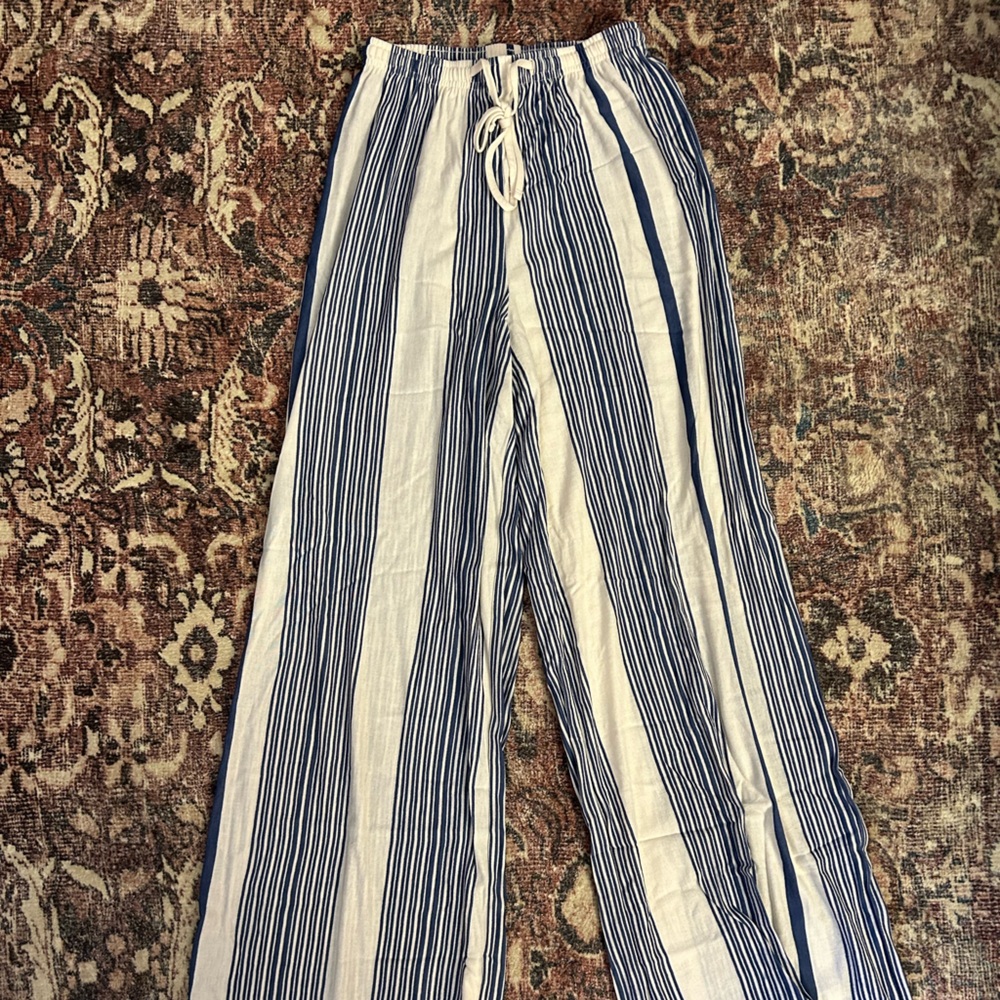 H&M Blue and White Striped Wide Leg Pants